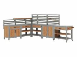 Merax Muebles de jardín móviles - 403,8 x 134,4 x 148,5 cm - con fregadero + grifo + cajones + puertas - madera - natural Color natural claro Clearance