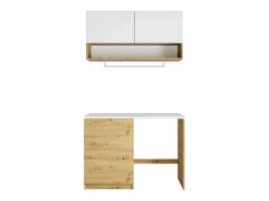 Vente-unique Mueble Para Lavadora|Muebles de lavandería para lavadora - L122 cm - Blanco y natural claro - NATAJI
