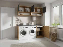 Vente-unique Muebles de lavandería para lavadora - L182 cm - Antracita y natural - NATAJI Gris antracita / Color natural claro Sale