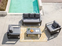 MYLIA Salones De Jardín|Muebles de salón para jardín : un sofá de 3 plazas, 2 sillones, una mesa de centro - antracita - MOLOKAI