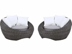 MYLIA Salones De Jardín|Muebles de salón para jardín de resina trenzada : sofá, 2 sillones y mesa de centro - WHITEHEAVEN