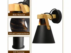Aplique Retro Vintage E27 en Iluminación de Pared Interior Industrial en Madera Cuero Plástico (Sin Bombilla)^NETTLIFE Sale
