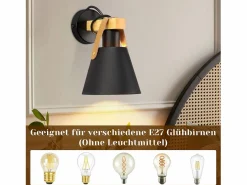 Aplique Retro Vintage E27 en Iluminación de Pared Interior Industrial en Madera Cuero Plástico (Sin Bombilla)^NETTLIFE Sale