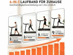 NETTLIFE Cinta de correr plegable de 14 km/h - Plataforma de escritorio - Pantalla LED y sensores de frecuencia cardíaca - Carga máxima 150 kg Negro Sale