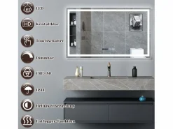 Espejo de baño con luz LED - 100x60 cm LED, IP44, interruptor táctil, reloj antineblina, ajustable^NETTLIFE New