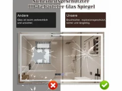 Espejo de baño con luz LED - 100x60 cm LED, IP44, interruptor táctil, reloj antineblina, ajustable^NETTLIFE New