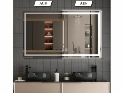 Espejo de baño con luz LED - 100x60 cm LED, IP44, interruptor táctil, reloj antineblina, ajustable^NETTLIFE New