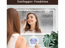 Espejo de baño con luz LED - 100x60 cm LED, IP44, interruptor táctil, reloj antineblina, ajustable^NETTLIFE New