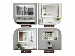 Espejo de baño con luz LED - 100x60 cm LED, IP44, interruptor táctil, reloj antineblina, ajustable^NETTLIFE New