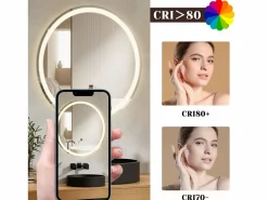 NETTLIFE Espejo de baño con luz LED - Redondo 50 cm LED, mural, interruptor táctil, antineblina, IP44, ajustable 3000K-6500K Transparente Clearance
