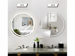 NETTLIFE Espejo de baño con luz LED - Redondo 50 cm LED, mural, interruptor táctil, antineblina, IP44, ajustable 3000K-6500K Transparente Clearance