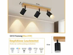 NETTLIFE Plafón|Foco de techo Focos de techo s GU10 Foco de pared de madera giratorio 350°