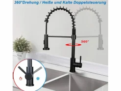 Grifo de cocina con ducha extraíble Mezclador de cocina Grifo giratorio Mezclador de fregadero de alta presión con 2 tipos de chorros,^NETTLIFE Outlet