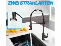 Grifo de cocina con ducha extraíble Mezclador de cocina Grifo giratorio Mezclador de fregadero de alta presión con 2 tipos de chorros,^NETTLIFE Outlet