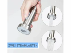 NETTLIFE Grifo De Cocina|Grifo de cocina con ducha extraíble Mezclador de cocina Grifo giratorio de pico alto Mezclador de fregadero de alta presión con 2 tipos de chorros, níquel