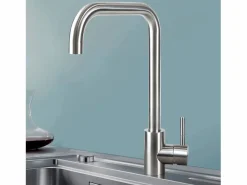 NETTLIFE Grifo de cocina mezclador de acero inoxidable con mango único, de alta presión, grifo de cocina giratorio 360 °, níquel. Plateado New