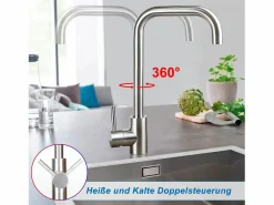 NETTLIFE Grifo de cocina mezclador de acero inoxidable con mango único, de alta presión, grifo de cocina giratorio 360 °, níquel. Plateado New