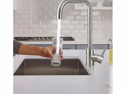 NETTLIFE Grifo de cocina mezclador de acero inoxidable con mango único, de alta presión, grifo de cocina giratorio 360 °, níquel. Plateado New