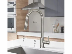 NETTLIFE Grifo De Cocina|Grifo de cocina con ducha de mano extensible, alta presión, acero inoxidable de doble chorro y giratorio 360 °, níquel