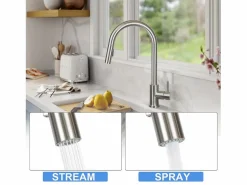 NETTLIFE Grifo De Cocina|Grifo de cocina con ducha de mano extensible, alta presión, acero inoxidable de doble chorro y giratorio 360 °, níquel