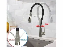 NETTLIFE Grifo De Cocina|Grifo de cocina con manguera flexible Grandes extensibles con ducha de mano, 46,5 cm, , mezclador de alta presión giratorio 360