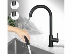 NETTLIFE Grifo De Cocina|Grifo de cocina con ducha de mano extensible, alta presión, acero inoxidable de doble chorro y giratorio 360 °,