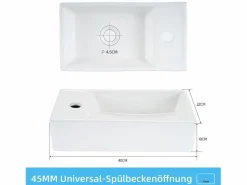 NETTLIFE Lavabo|Lavabo de baño Lavabo de encimera Cerámica - Lavabo cuadrado
