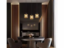 Lámpara colgante de metal dorado negro E14 Diam.171,5 cm vidrio industrial vintage 3 lámparas para salón, oficina, comedor^NETTLIFE Outlet