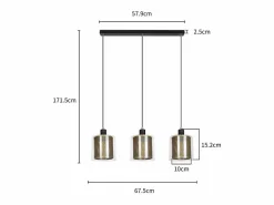 Lámpara colgante de metal dorado negro E14 Diam.171,5 cm vidrio industrial vintage 3 lámparas para salón, oficina, comedor^NETTLIFE Outlet