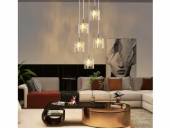 NETTLIFE Lámpara colgante moderna de cristal G9 para comedor, altura ajustable Plateado Sale