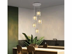 NETTLIFE Lámpara colgante moderna de cristal G9 para comedor, altura ajustable Plateado Sale