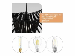 NETTLIFE Lámpara Suspendida|Lámpara Colgante Negra E27 Moderna Diam.60cm Diseño Sombrero Policarbonato Máx.40W para Salón Comedor Cocina, Sin Bombilla