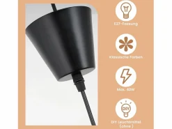 NETTLIFE Lámpara Suspendida|Lámpara Colgante Negra E27 Moderna Diam.60cm Diseño Sombrero Policarbonato Máx.40W para Salón Comedor Cocina, Sin Bombilla