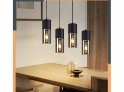 NETTLIFE Lámpara colgante para mesa de comedor, E27, 4 llamas, LED ajustable, pantalla de cristal moderna Negro Discount