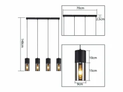 NETTLIFE Lámpara colgante para mesa de comedor, E27, 4 llamas, LED ajustable, pantalla de cristal moderna Negro Discount