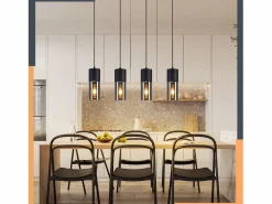 NETTLIFE Lámpara colgante para mesa de comedor, E27, 4 llamas, LED ajustable, pantalla de cristal moderna Negro Discount