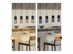 NETTLIFE Lámpara colgante para mesa de comedor, E27, 4 llamas, LED ajustable, pantalla de cristal moderna Negro Discount