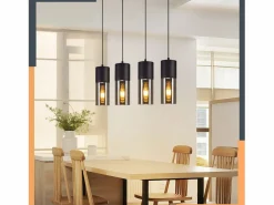 NETTLIFE Lámpara colgante para mesa de comedor, E27, 4 llamas, LED ajustable, pantalla de cristal moderna Negro Discount