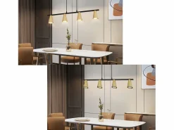 Lámpara colgante para mesa de comedor, colgante de oro: colgante moderno GU10, 4 llamas, metal negro industrial.^NETTLIFE Clearance