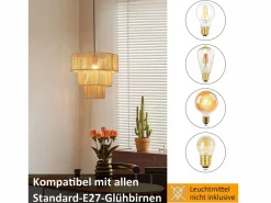 Lámpara colgante para mesa de comedor, lámpara colgante para salón, lámpara colgante de ratán bohemia, Ø35 cm, 1 bombilla^NETTLIFE Sale