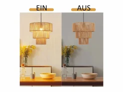 Lámpara colgante para mesa de comedor, lámpara colgante para salón, lámpara colgante de ratán bohemia, Ø35 cm, 1 bombilla^NETTLIFE Sale