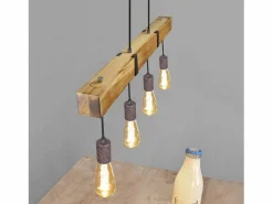 Lámpara colgante 4 bombillas E27 Diam.80cm retro con viga de madera Vintage para comedor cocina máx.25W^NETTLIFE