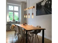 Lámpara colgante 4 bombillas E27 Diam.80cm retro con viga de madera Vintage para comedor cocina máx.25W^NETTLIFE