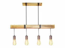 Lámpara colgante 4 bombillas E27 Diam.80cm retro con viga de madera Vintage para comedor cocina máx.25W^NETTLIFE