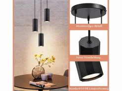 NETTLIFE Lámpara colgante de metal Diam.20 cm GU10 3 llamas mesa de salón lámpara industrial moderna para interior cocina Negro