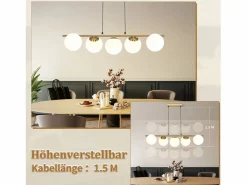 NETTLIFE Lámpara colgante cristal dorado diámetro 90 cm E27 moderna 150 cm altura regulable vintage para salón barra de bar I sin bombilla Blanco