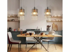 Lámpara colgante moderna de 3 bombillas E27, diámetro de 60 cm, altura ajustable, cristal y cristal, para comedor, máx. 25 W.^NETTLIFE Discount