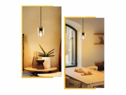 NETTLIFE Lámpara Suspendida|Lámpara colgante E27 Vintage Diam.12 cm madera metal con pantalla de cristal para comedor cocina salón dormitorio