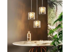 NETTLIFE Lámpara colgante moderna de cristal G9 para comedor, altura ajustable Plateado Best