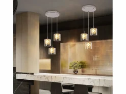 NETTLIFE Lámpara colgante moderna de cristal G9 para comedor, altura ajustable Plateado Best